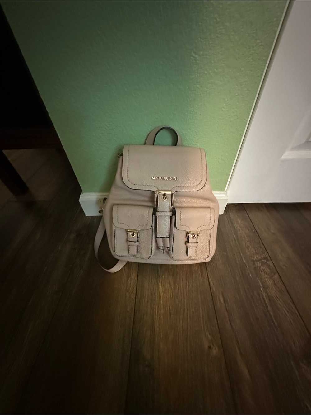 Michael Kors Light Pink Pebbled Leather Backpack with Front Pockets